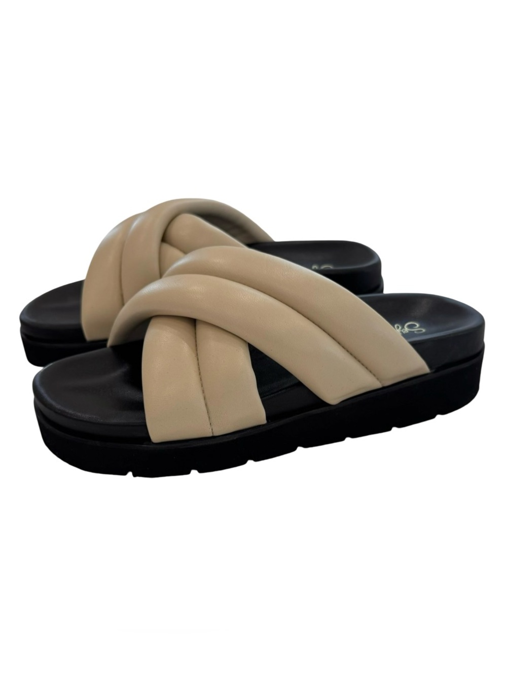 Seychelles Taupe Padded Crisscross Slide Sandals - Picture 3 of 6